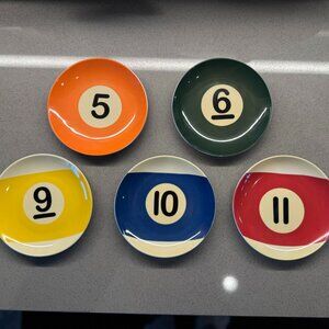 Billiard Pool Ball Decorative Plates — Set of 5 (Missing 8-Ball)